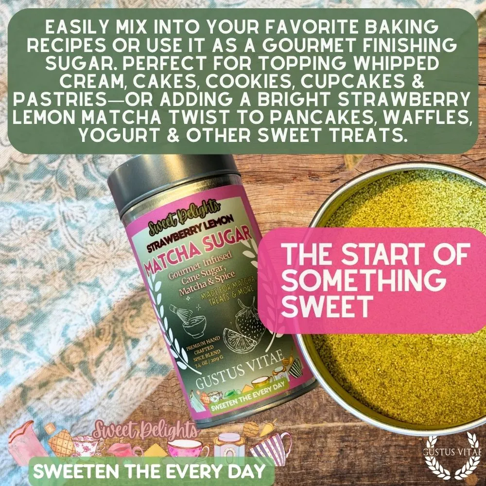 Strawberry Lemon Matcha Sugar | Sweet Delights Gourmet Sugar, Matcha & Spice
