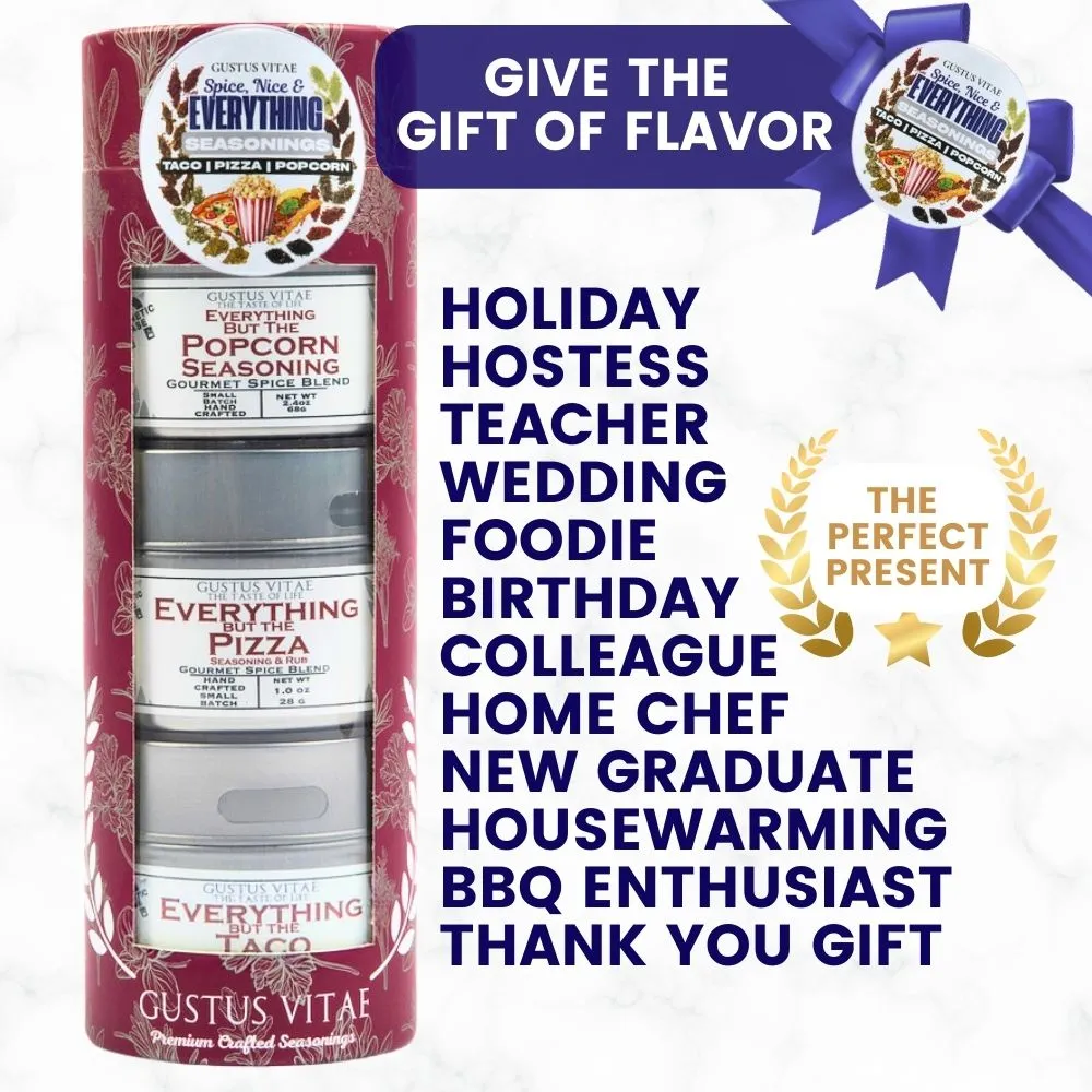 Spice, Nice & Everything Seasonings: Taco, Pizza, Popcorn | Gift Pack Set of 3