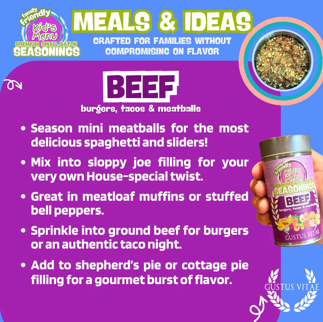 Kid’s Menu: Beef: Burgers, Tacos & Meatballs Seasoning