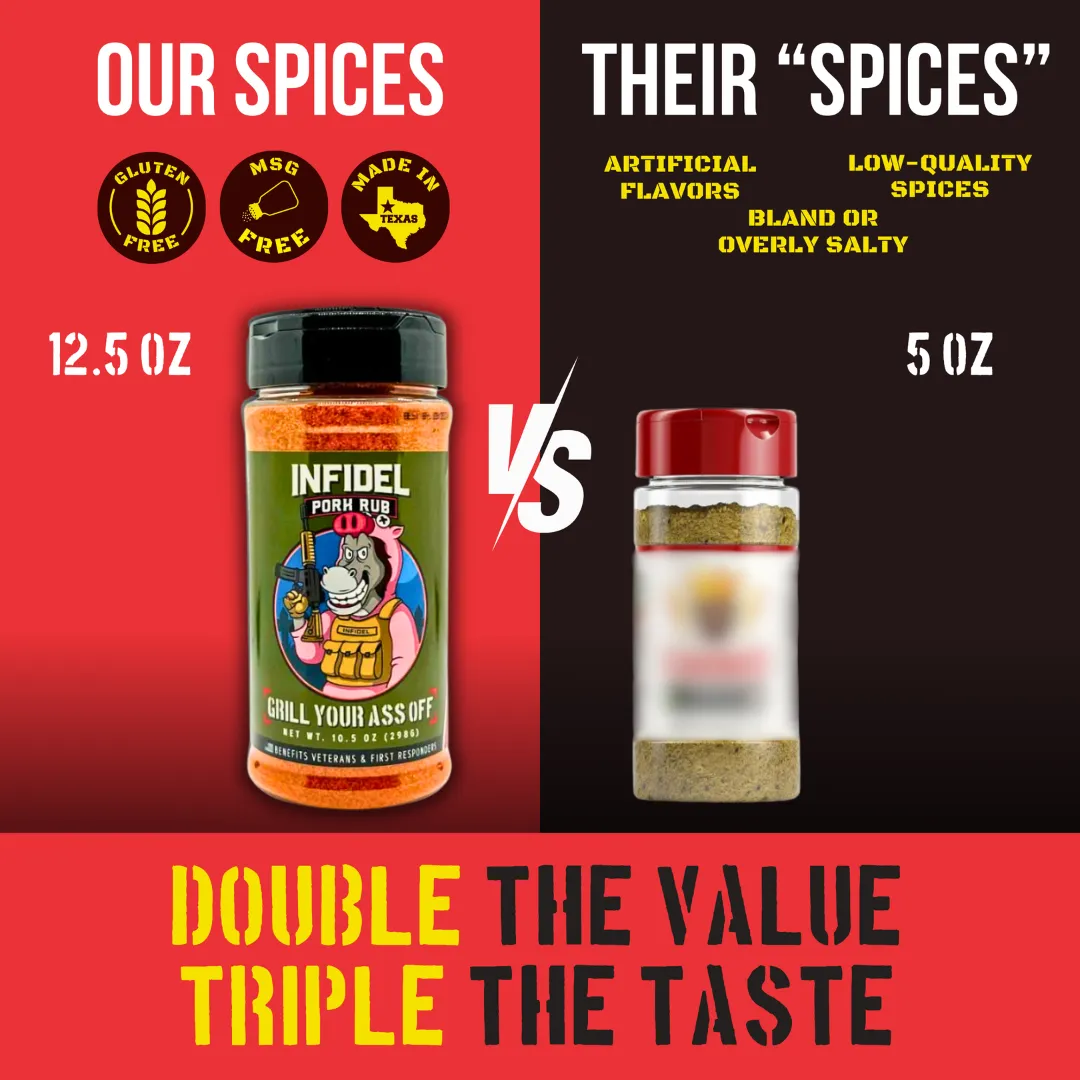 Infidel Pork Rub™ 10.5oz Bottle - Seasoning Spices Sweet & Spicy