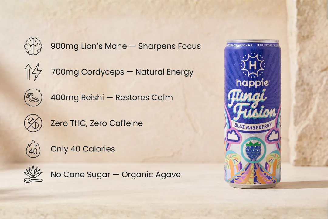 Happie Fungi Fusion Blue Raspberry Adaptogen Beverage