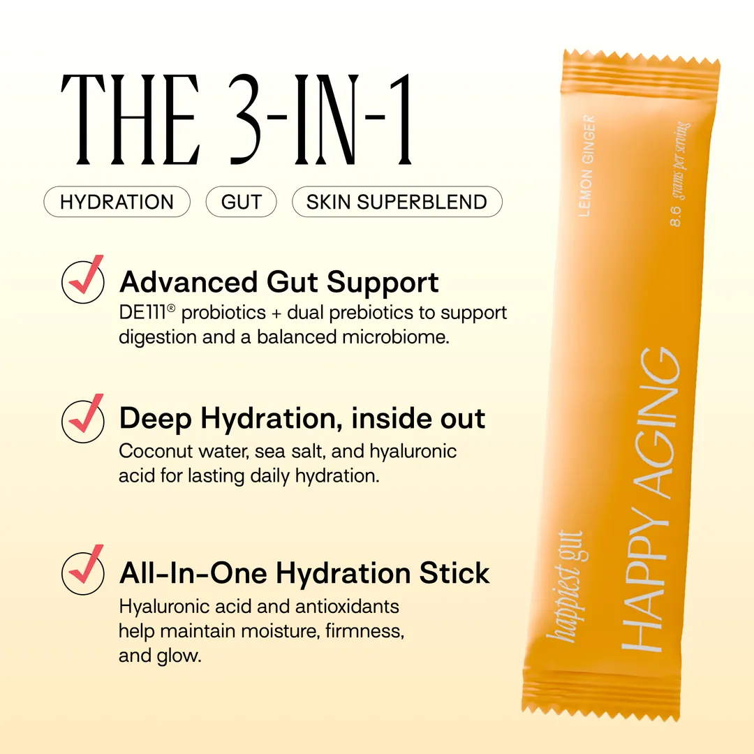Happiest Gut Electrolytes – Lemon Ginger | Gut Health Hydration Sticks