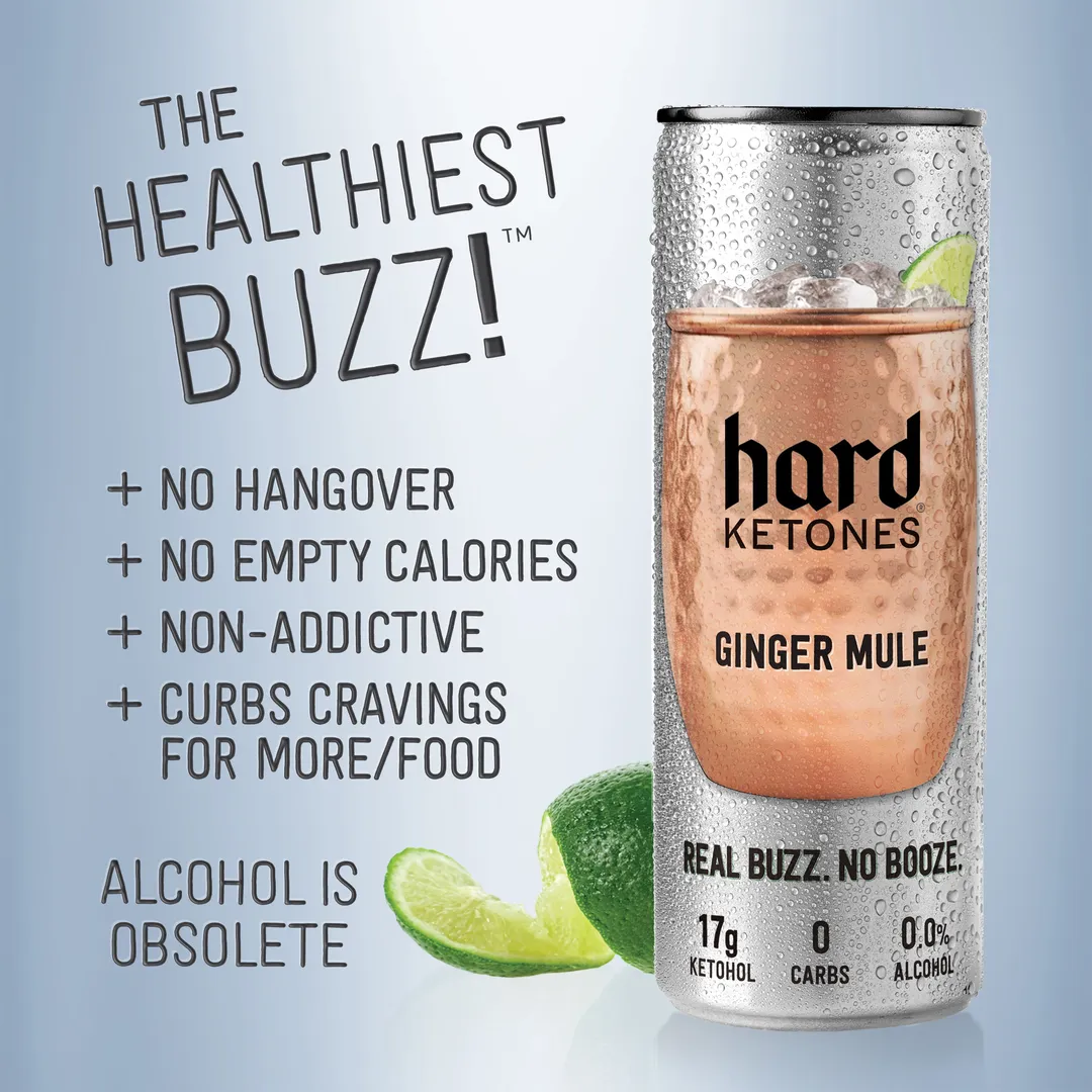 Hard Ketones | Real Buzz. No Booze. | Ginger Mule (Stevia) | 17g Ketohol | 12x12oz 