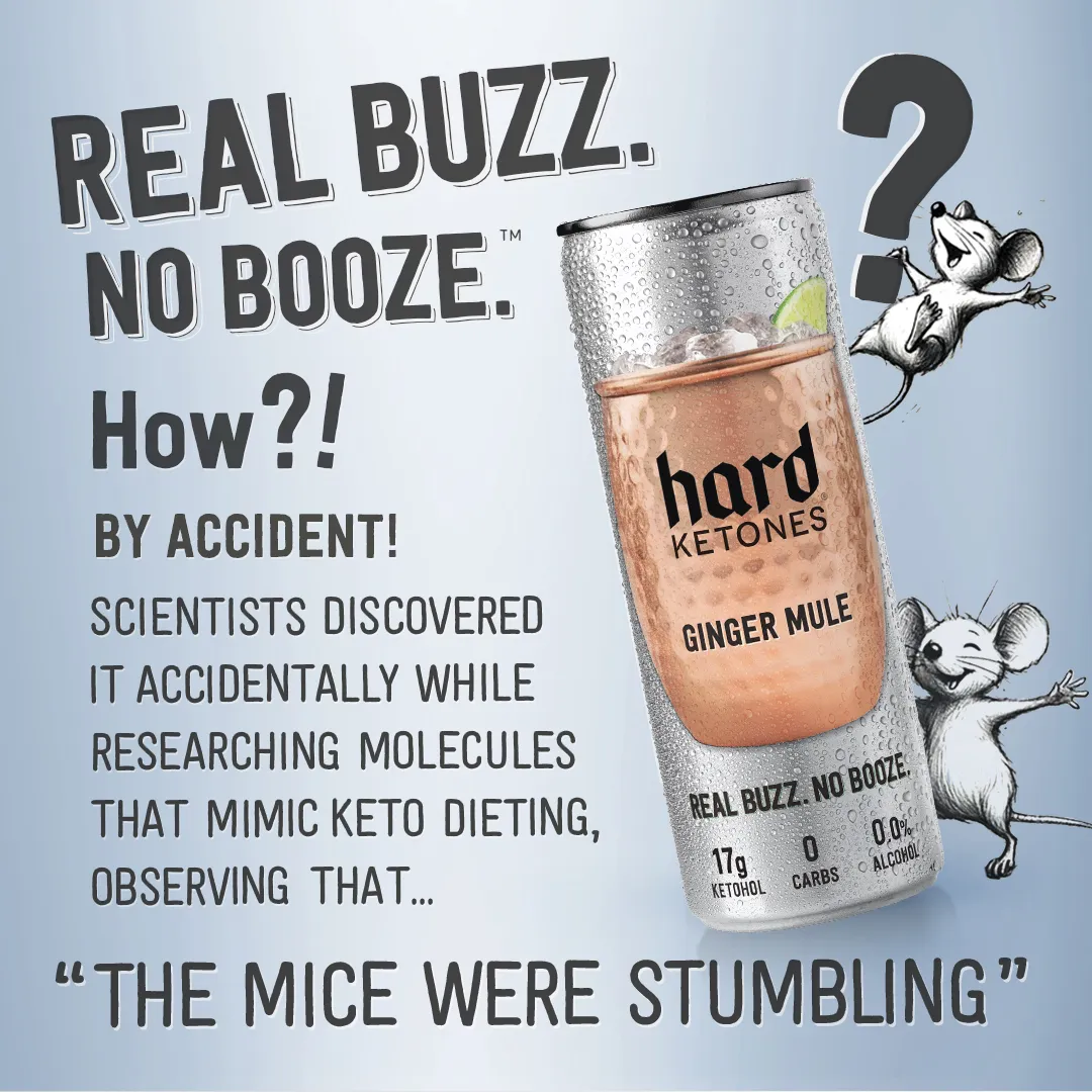 Hard Ketones | Real Buzz. No Booze. | Ginger Mule (Stevia) | 17g Ketohol | 12x12oz 