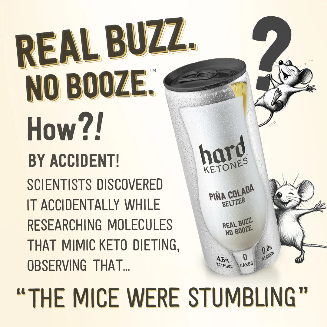 Hard Ketones | Real Buzz. No Booze. | Pina Colada Seltzer (Stevia) | 15g Ketohol | 12x12oz 