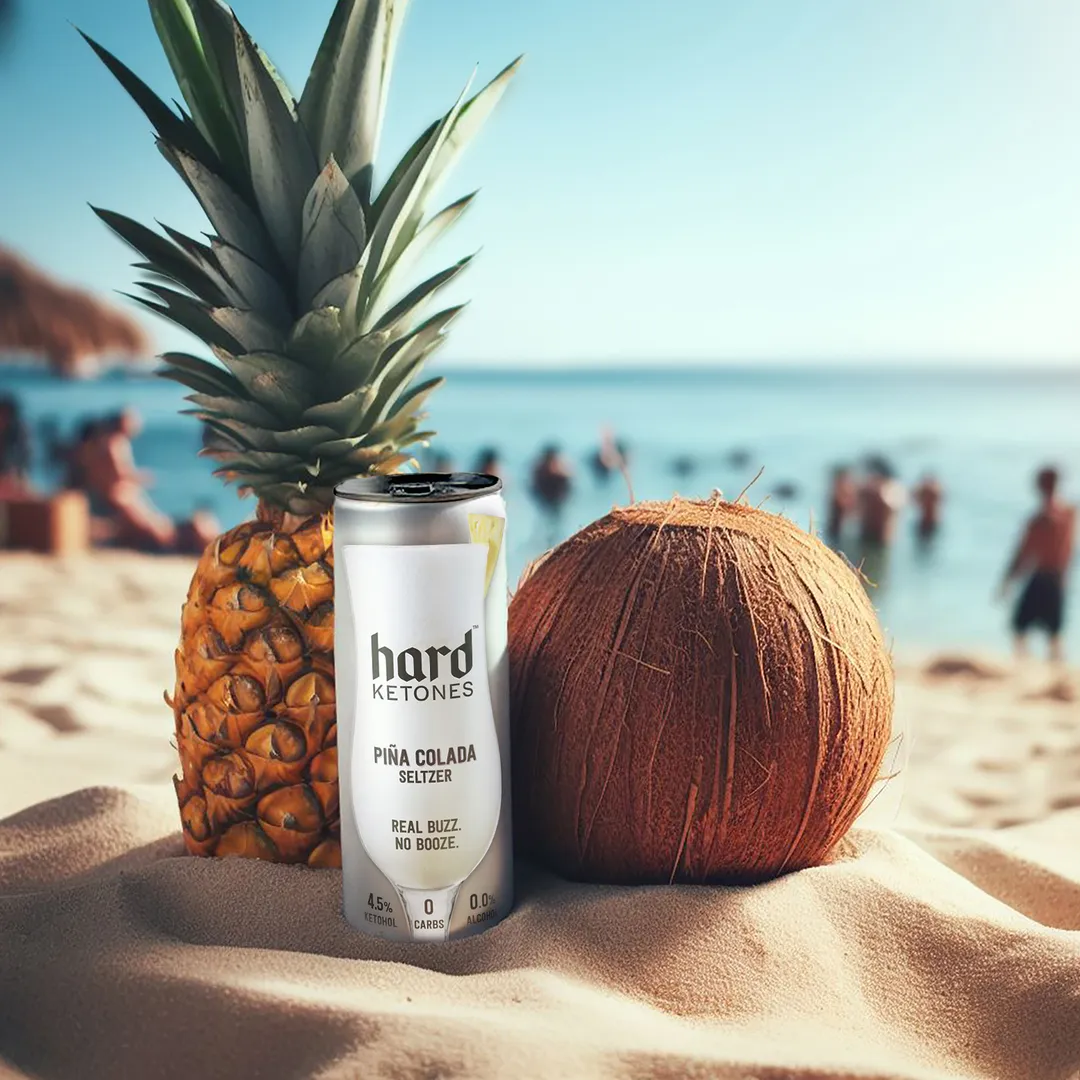 Hard Ketones | Real Buzz. No Booze. | Pina Colada Seltzer (Stevia) | 15g Ketohol | 12x12oz 
