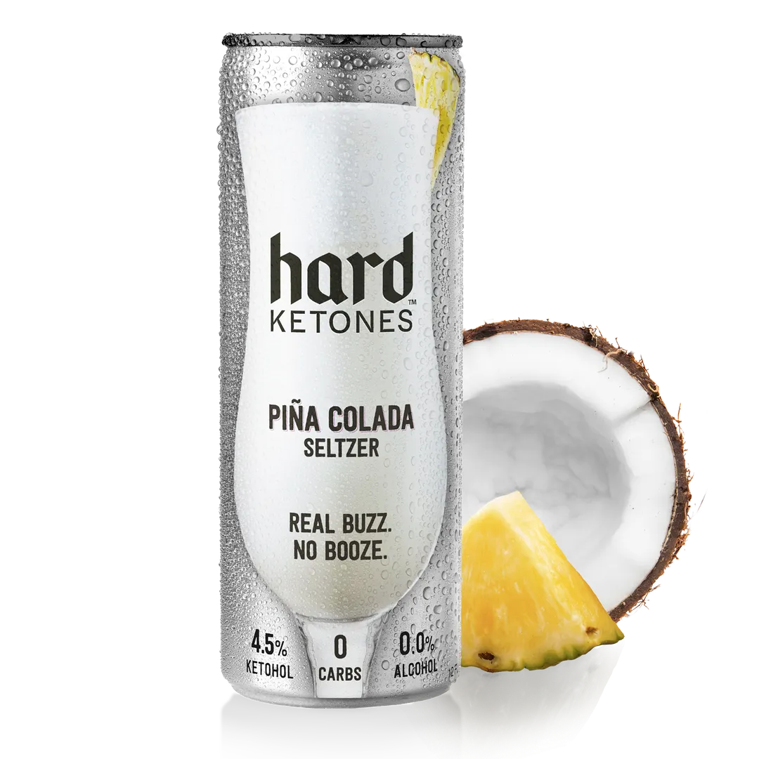 Hard Ketones | Real Buzz. No Booze. | Pina Colada Seltzer (Stevia) | 15g Ketohol | 12x12oz 