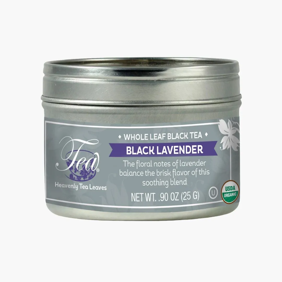 Organic Black Lavender, Loose Leaf Black Clear Top Tea Tin