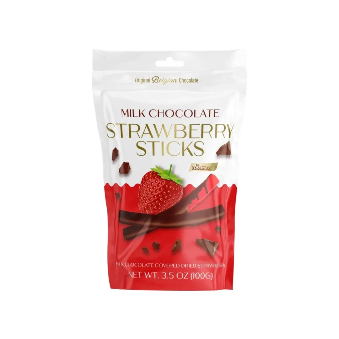 Beemax Milk Chocolate Covered Strawberry Sticks 3.5oz - 12c