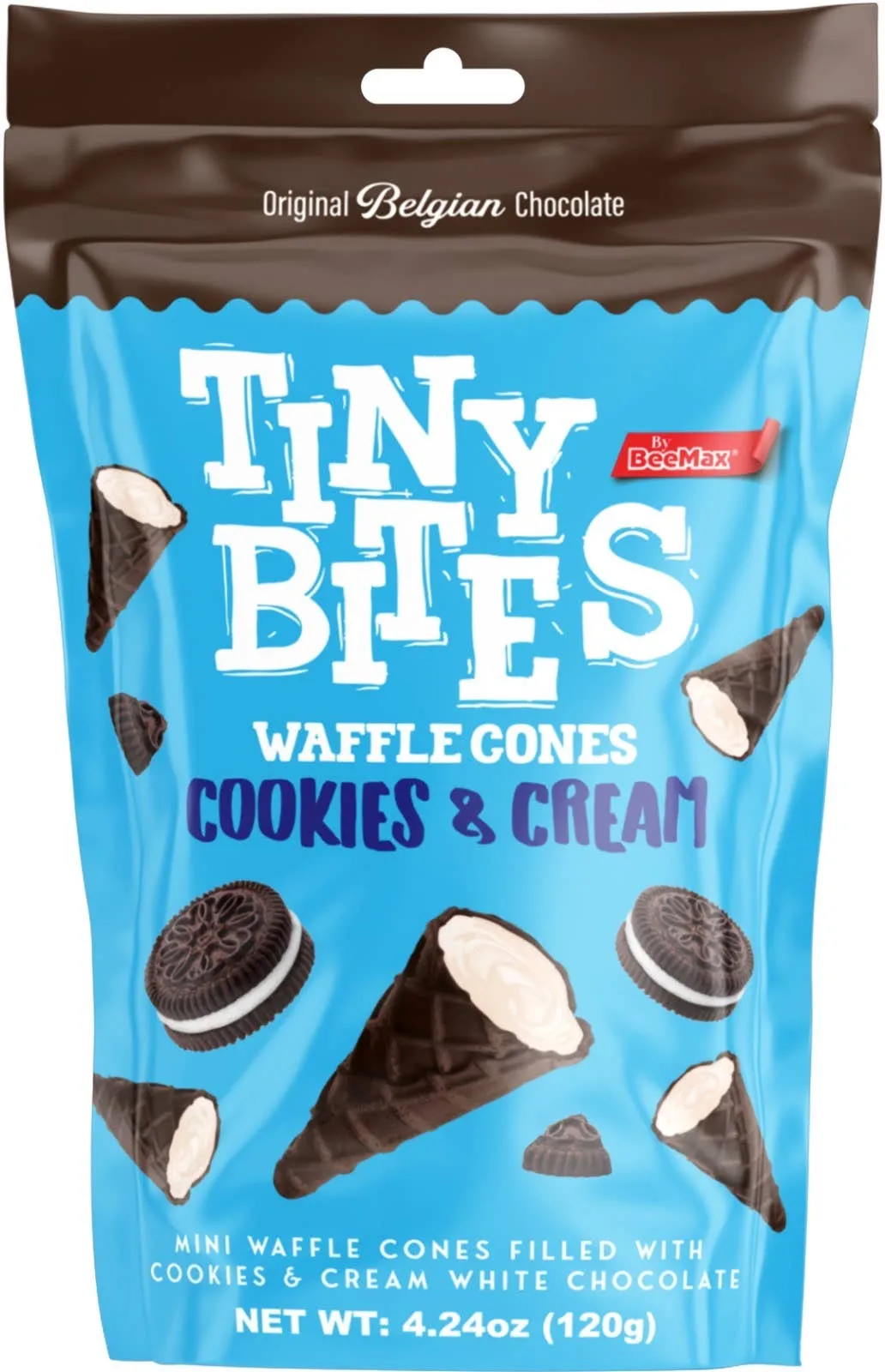 Beemax Tiny Bites White Chocolate Cookies & Cream Waffle Cones 4.24oz - 12ct