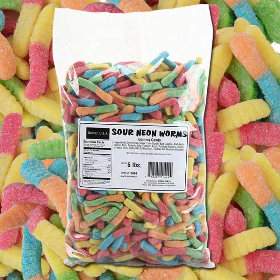 Kervan Gummi Mini Sour Neon Worms Bulk bulk bag 5lb - 1ct