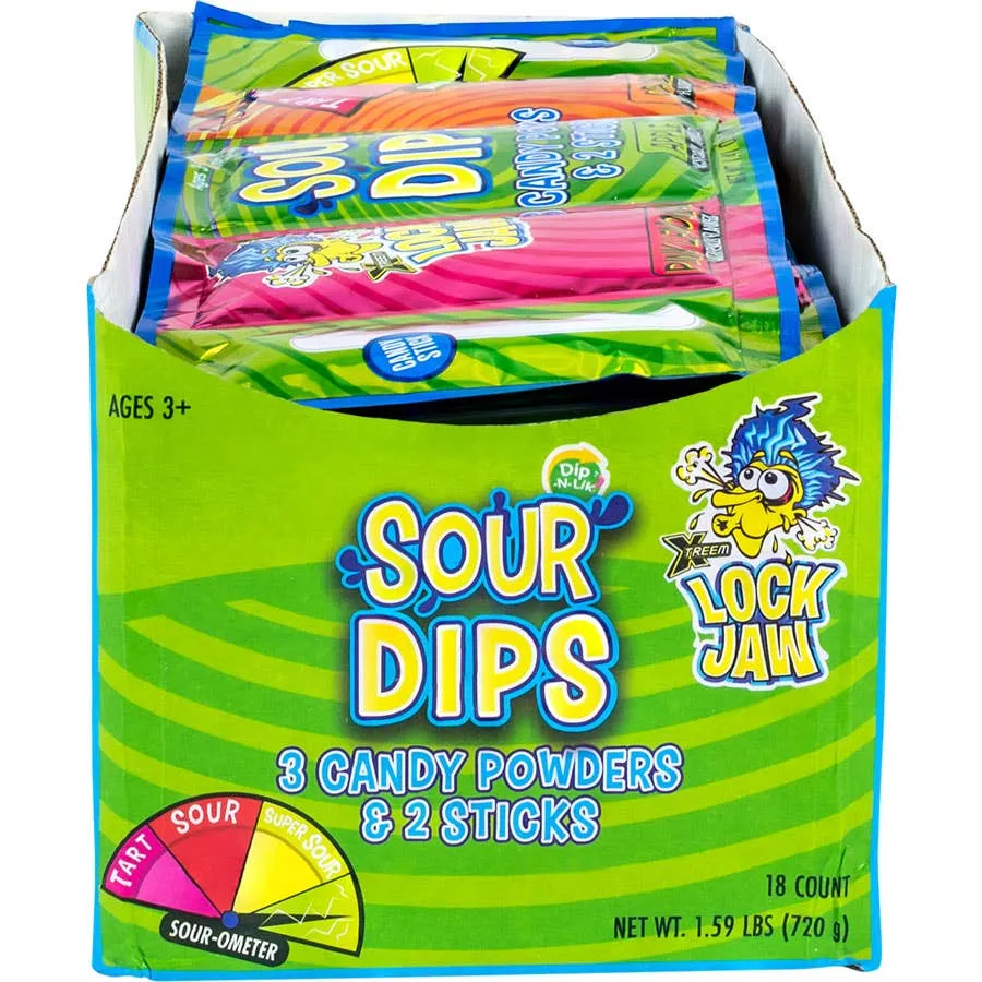 Koko's Lock Jaw Sour Dips 3pk Candy Powder Sticks 1.41 oz - 216ct