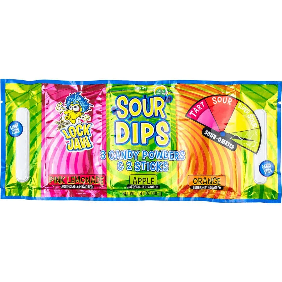 Koko's Lock Jaw Sour Dips 3pk Candy Powder Sticks 1.41 oz - 216ct