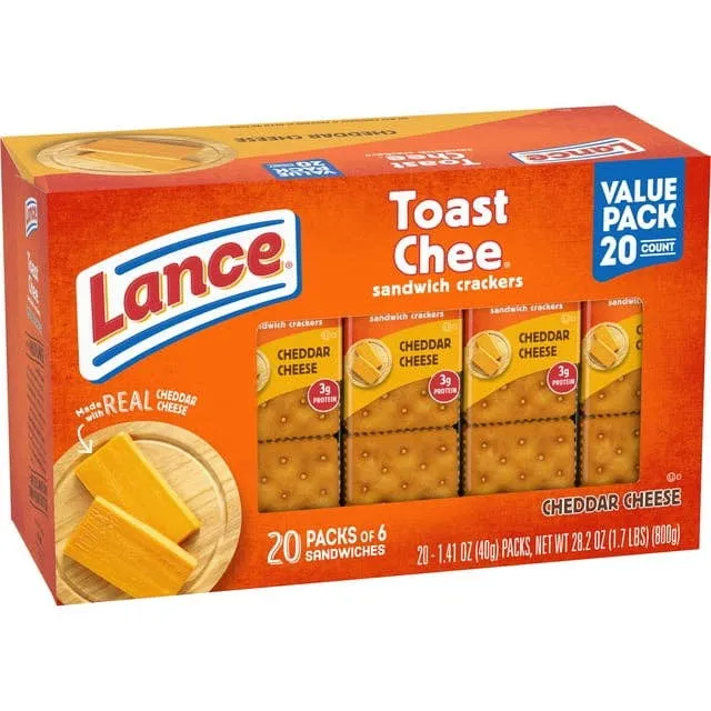 Lance Sandwich Crackers ToastChee Cheddar 1.41oz - 20ct