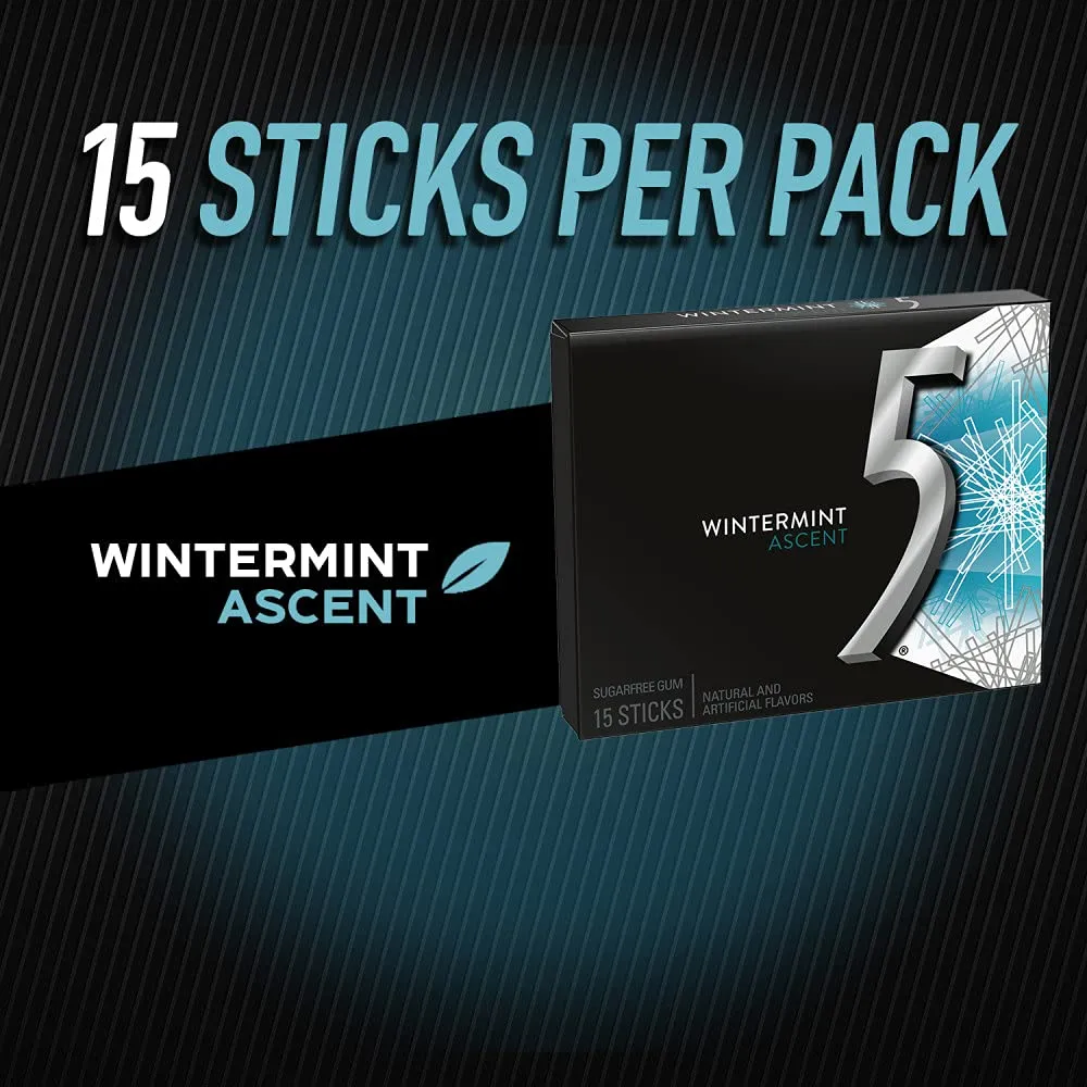 5 Gum Wintermint Ascent Sugarfree 15pc - 10ct
