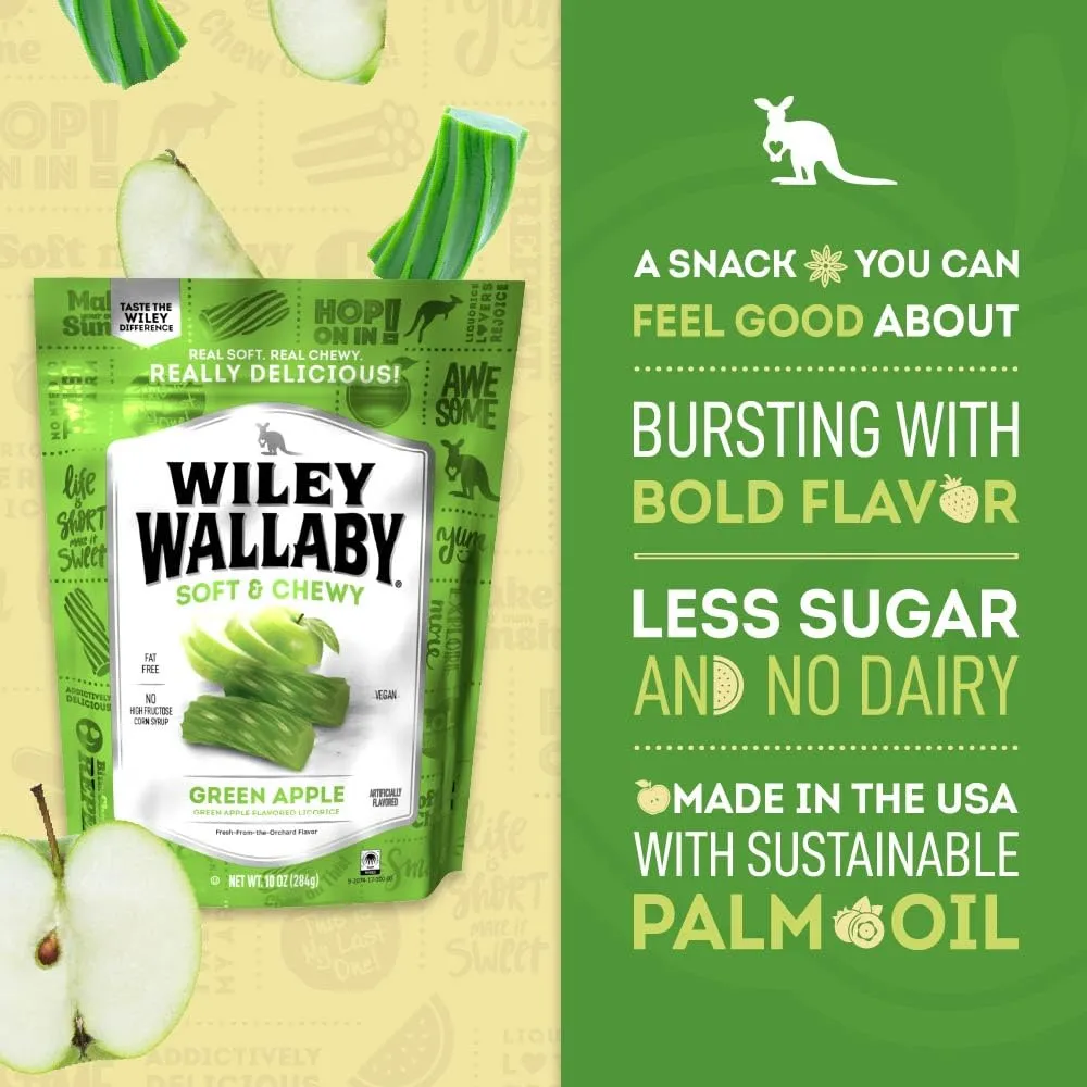 Wiley Wallaby Soft & Chewy Green Apple Licorice  10oz - 10ct