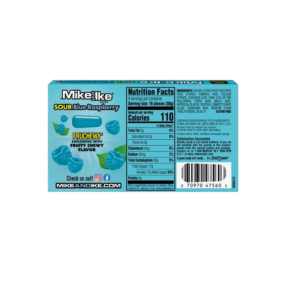 Mike and Ike Sour Blue Raspberry Theater Box 4.25oz - 12ct