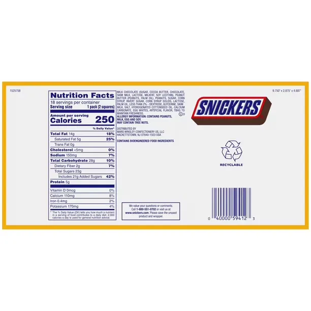 Snickers Peanut Butter Squared Share Size 3.56oz - 18ct