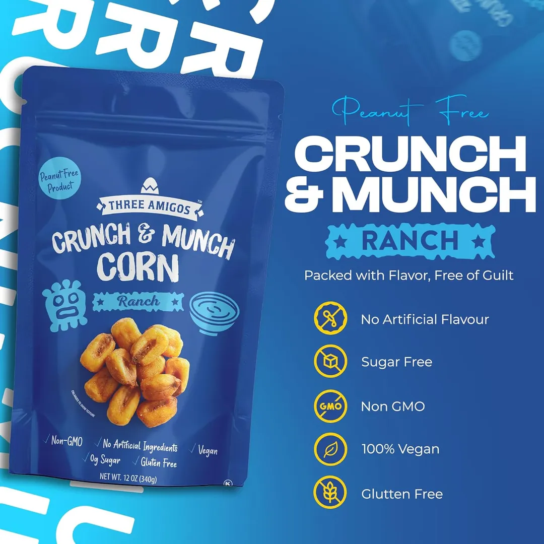 Three Amigos Crunch & Munch Corn Ranch 12oz - 8ct