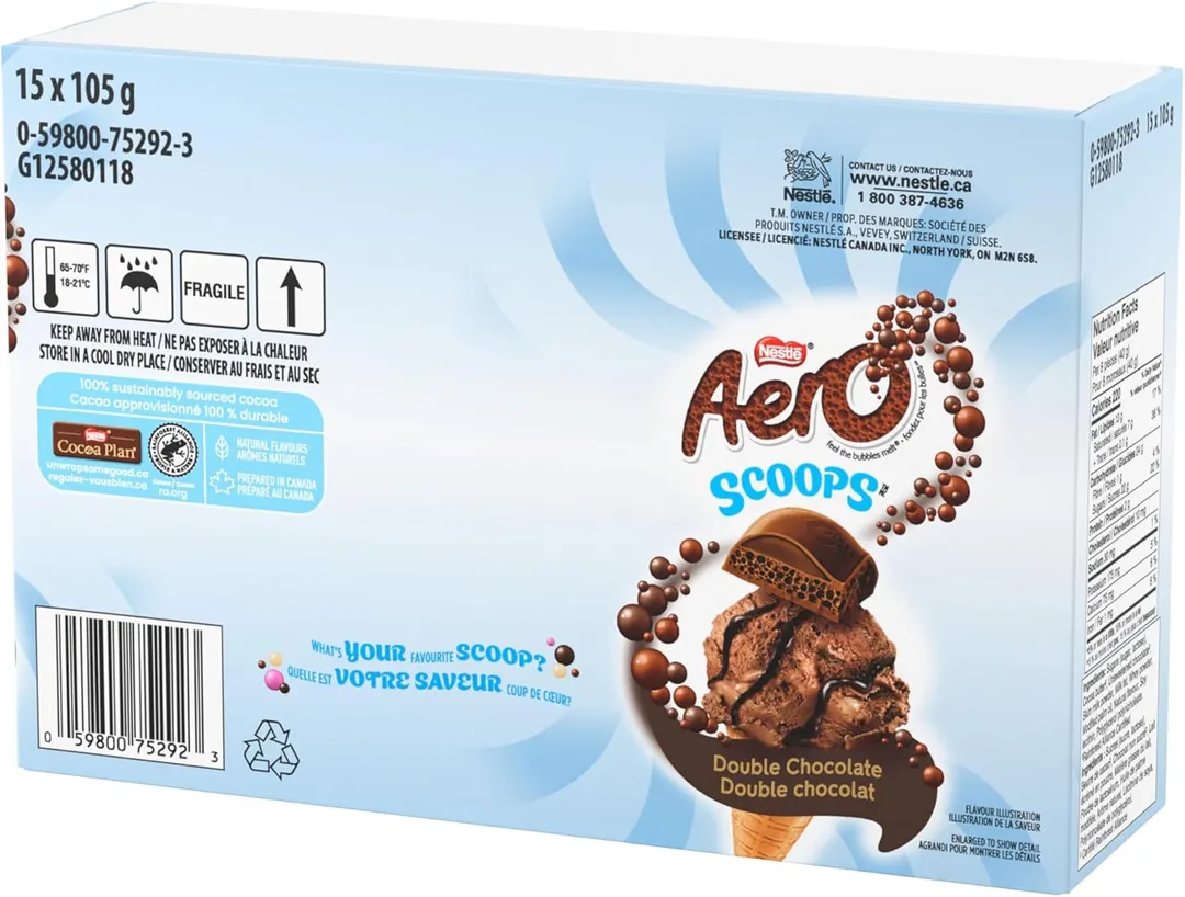 Nestle Aero Scoops Double Chocolate Bar 105g - 15ct