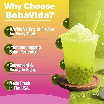 BobaVida Green Apple Slime Licker Sour Popping Boba Pearls 3oz - 10ct