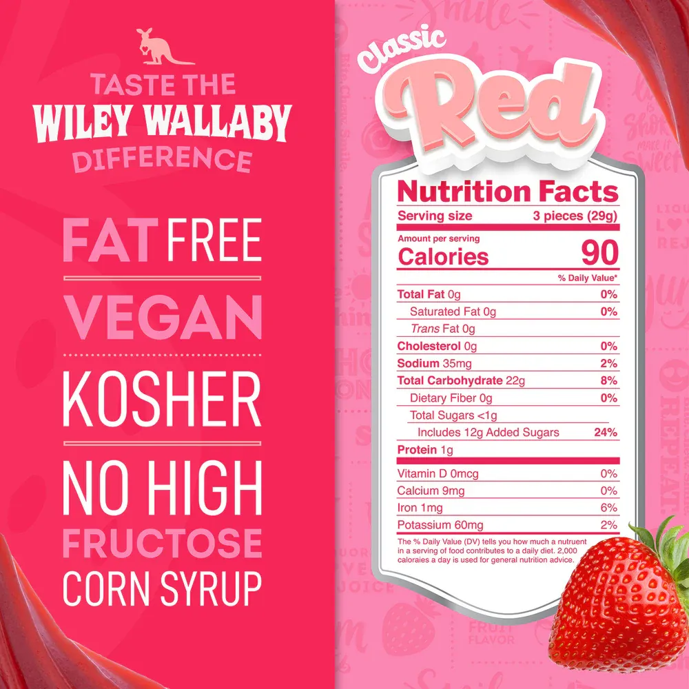 Wiley Wallaby Soft & Chewy Strawberry Licorice 10oz -  10ct