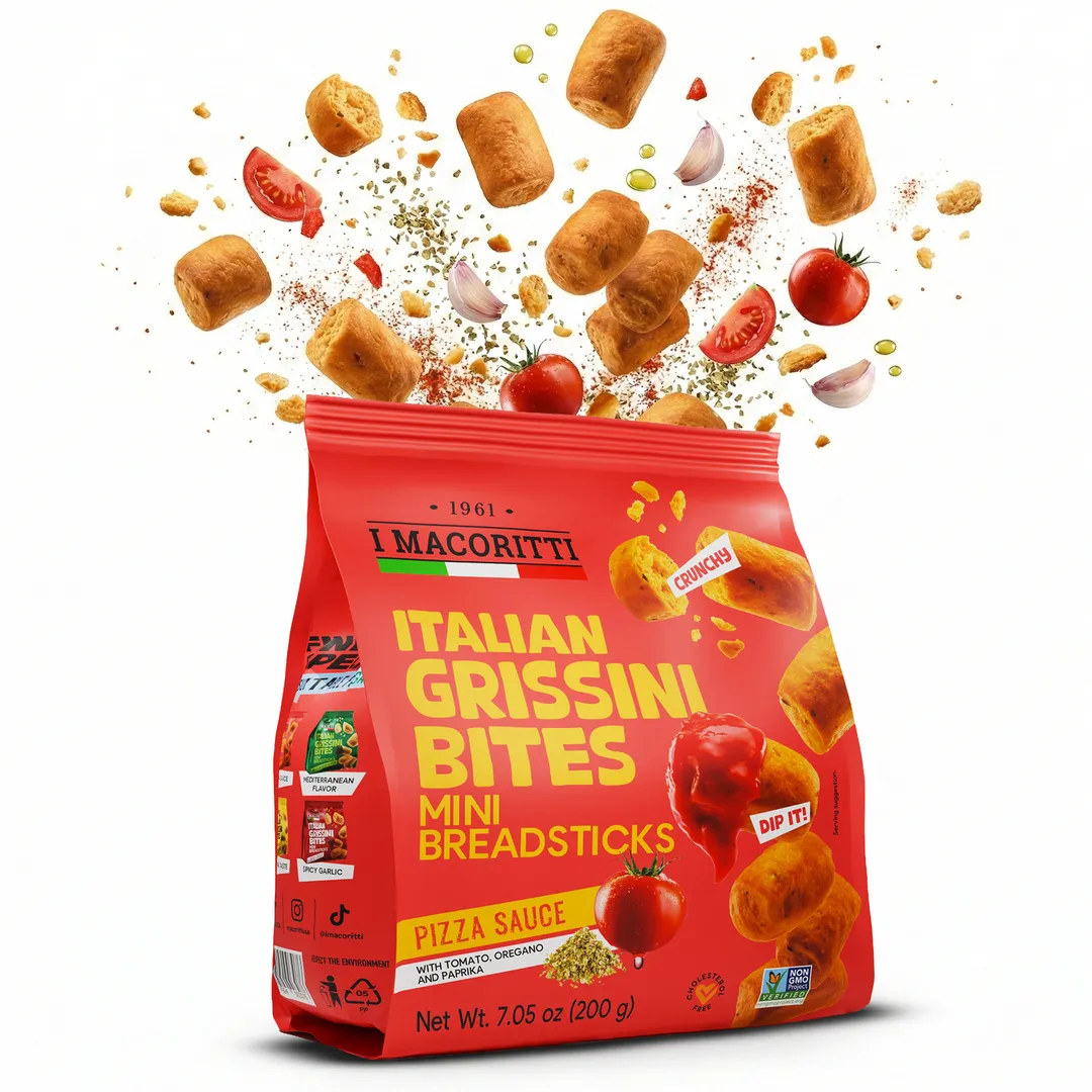 I Macoritti Italian Grissini Bites Pizza Sauce Flavor with Tomato Oregano Paprika - 7.05oz Bag