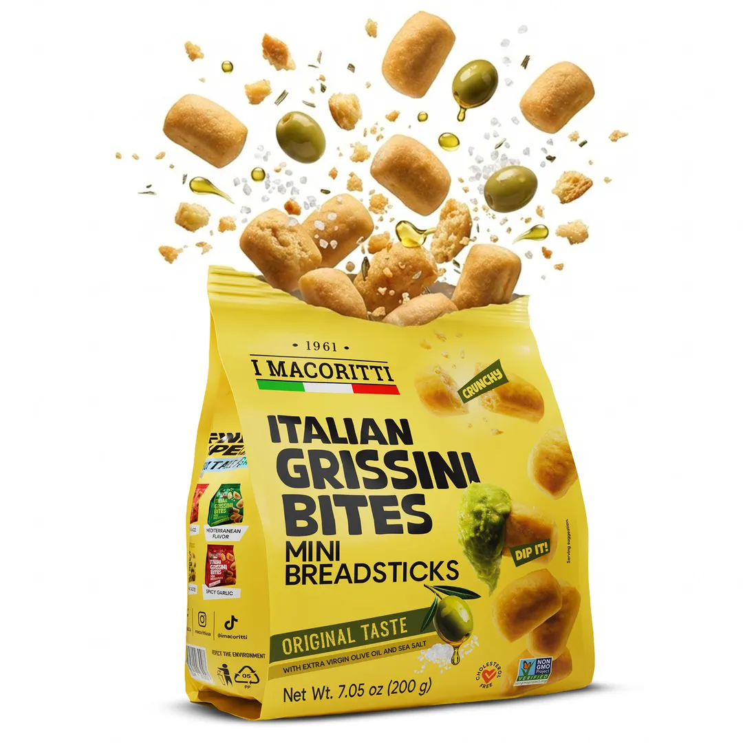 I Macoritti Italian Grissini Bites Original Taste with Extra Virgin Olive Oil Sea Salt - 7.05oz Bag