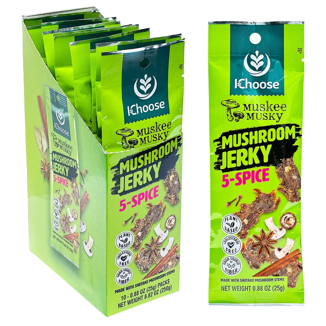 Muskee Musky 5-Spice Mushroom Jerky, Vegan, 10 Pack