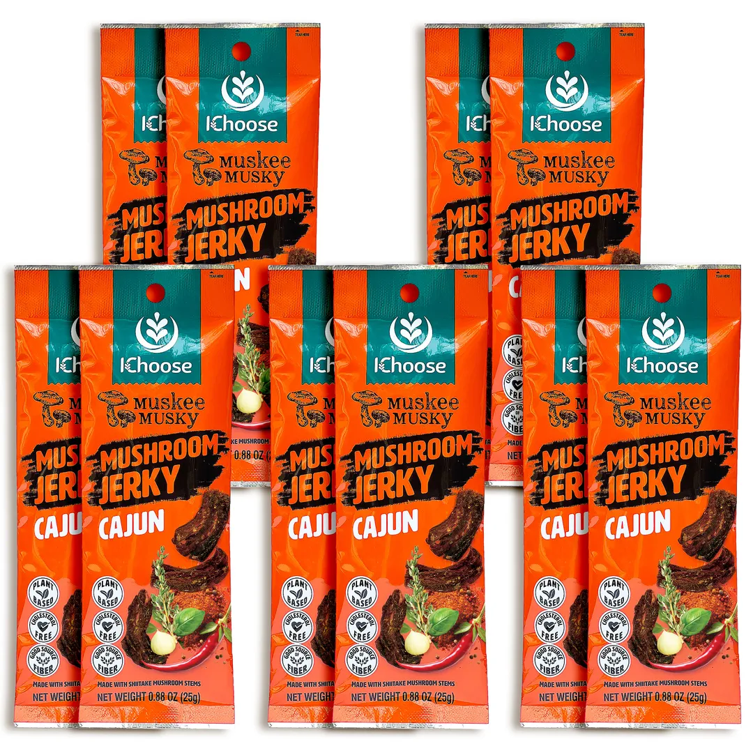 Muskee Musky Cajun Mushroom Jerky, Vegan, 10 Pack