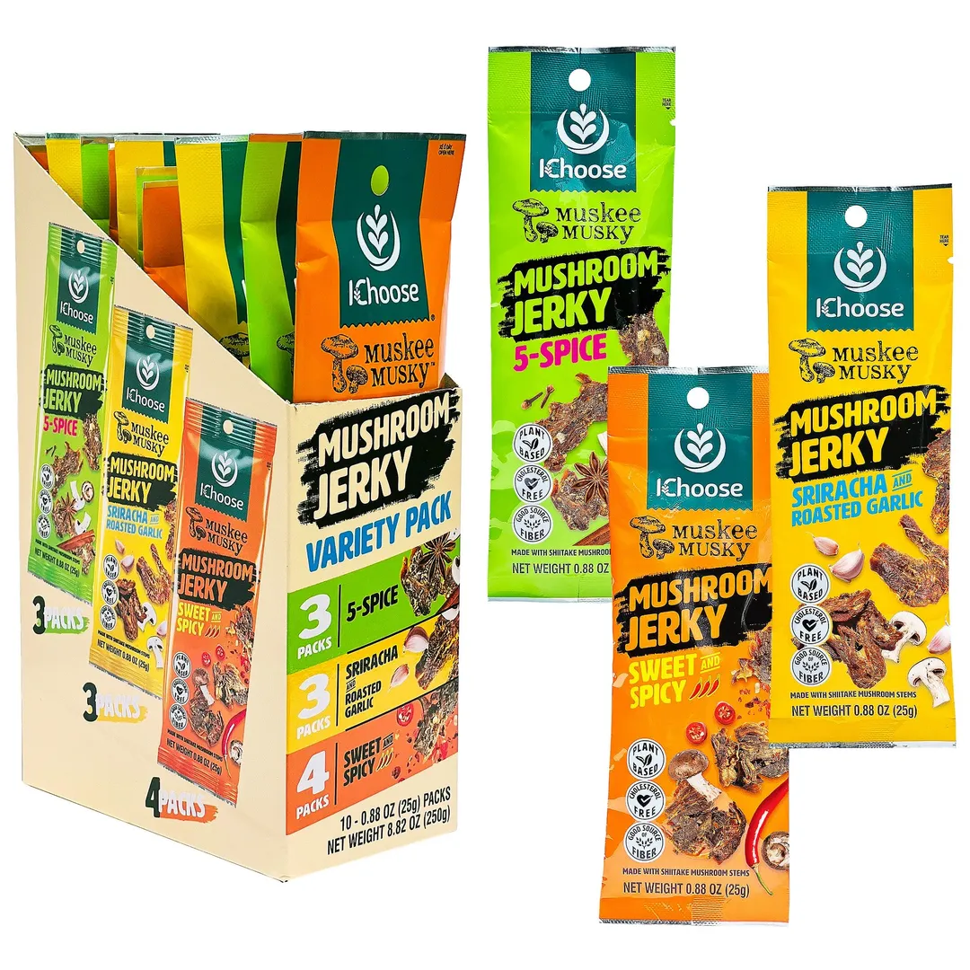 Muskee Musky Mix Variety Mushroom Jerky, Vegan, 10 Pack