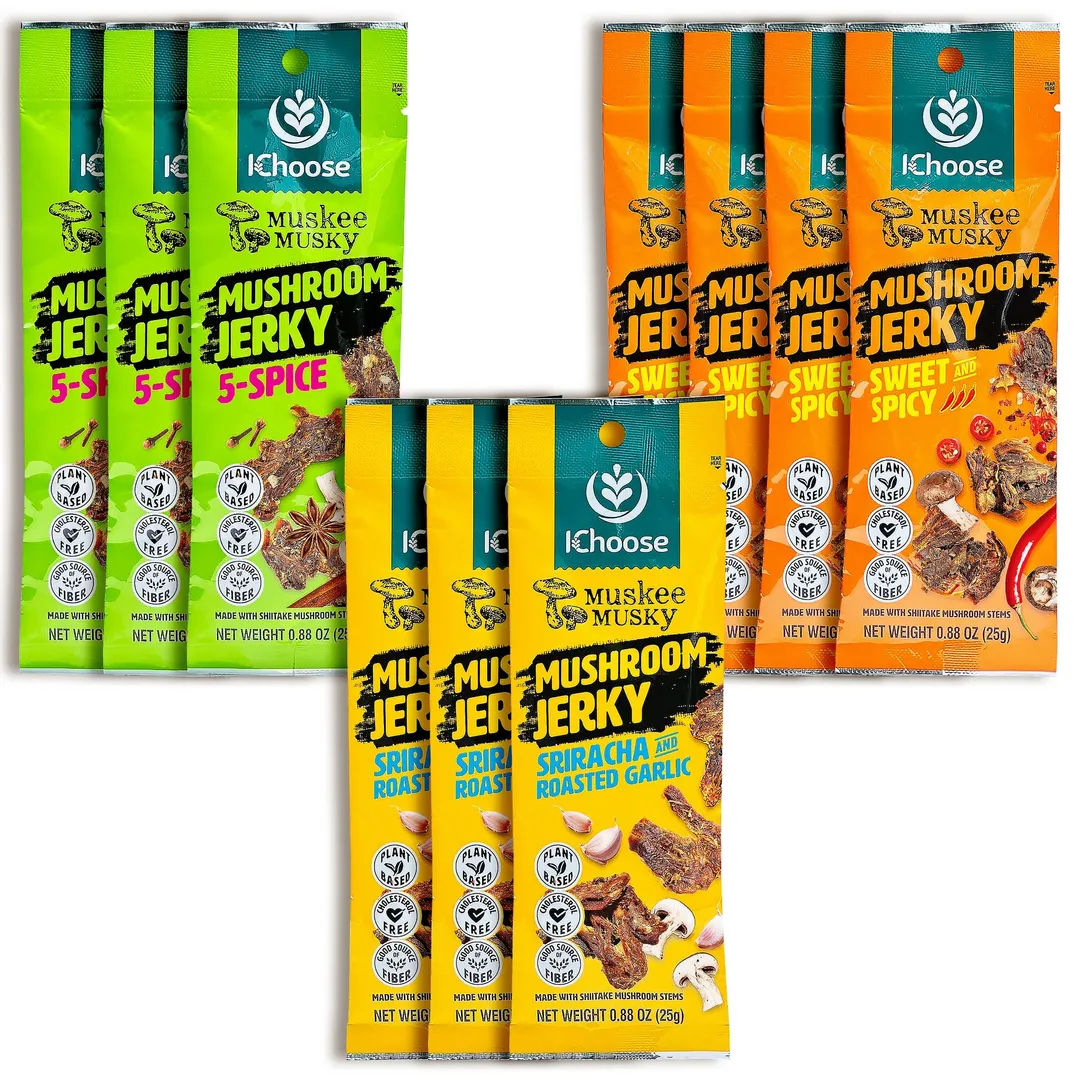Muskee Musky Mix Variety Mushroom Jerky, Vegan, 10 Pack