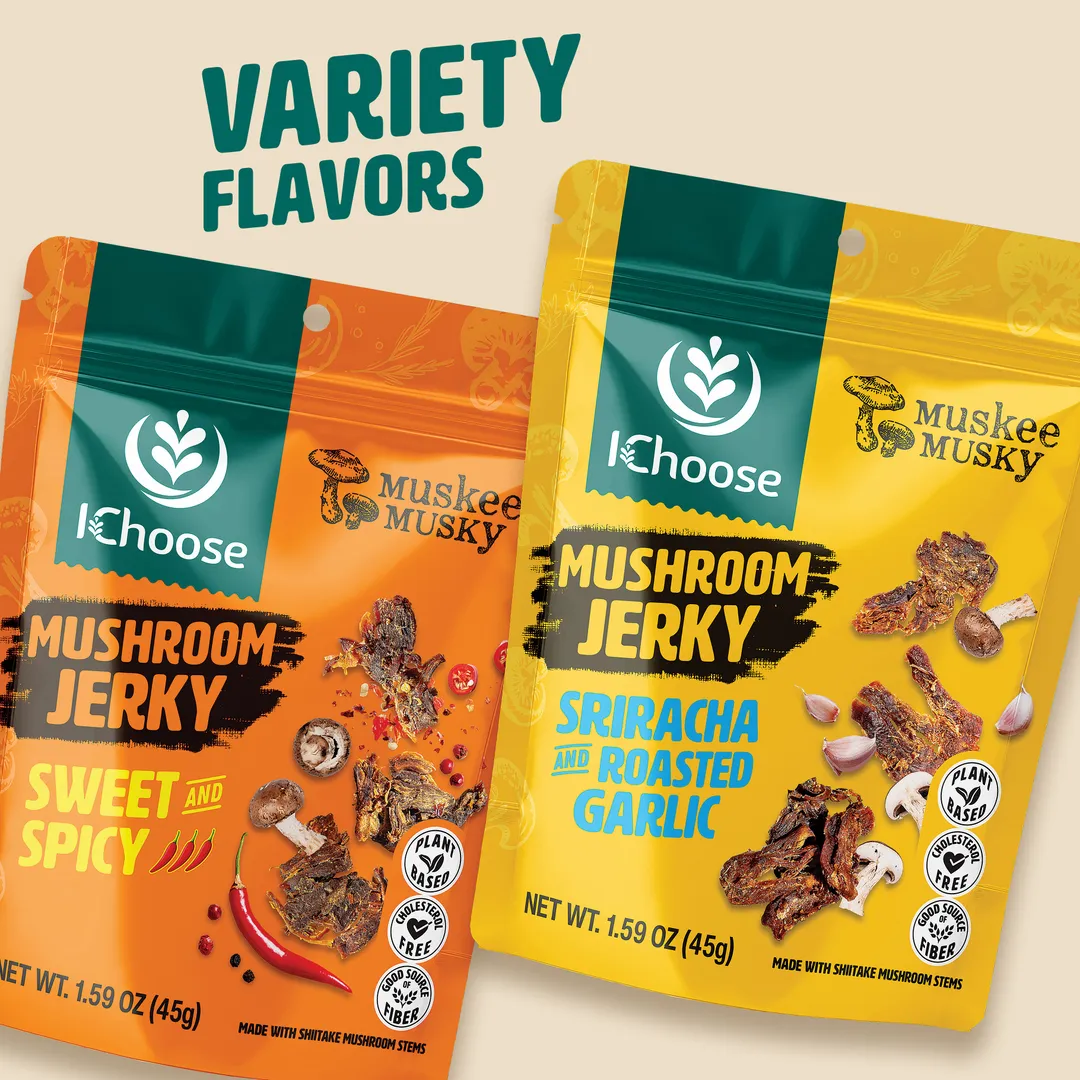 Muskee Musky Mushroom Jerky Sriracha & Roasted Garlic, Vegan, 45g