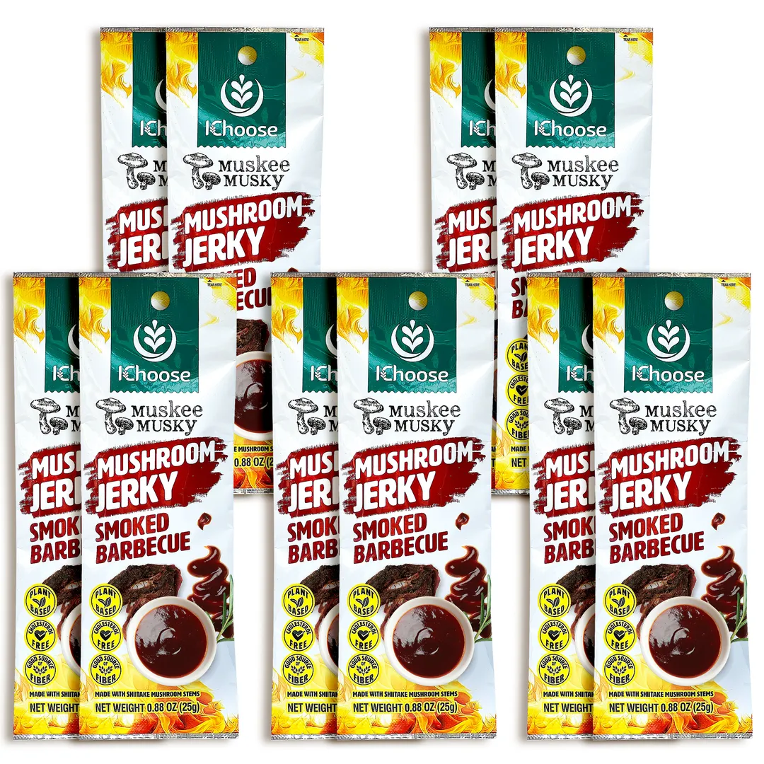 Muskee Musky Smoked BBQ Mushroom Jerky, Vegan, 10 Pack