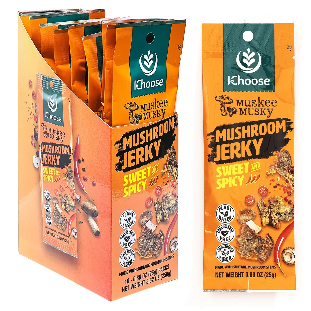 Muskee Musky Sweet and Spicy Mushroom Jerky, Vegan, 10 Pack