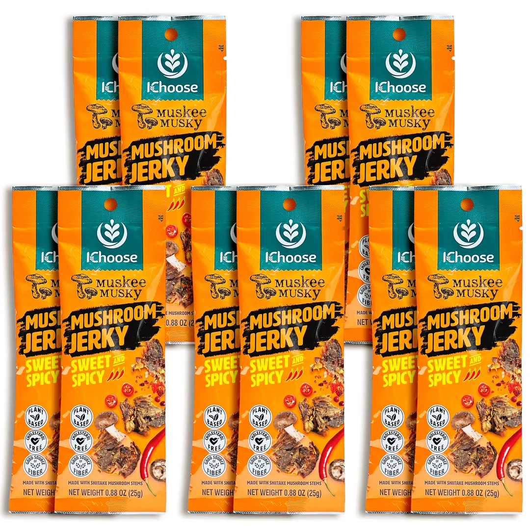 Muskee Musky Sweet and Spicy Mushroom Jerky, Vegan, 10 Pack