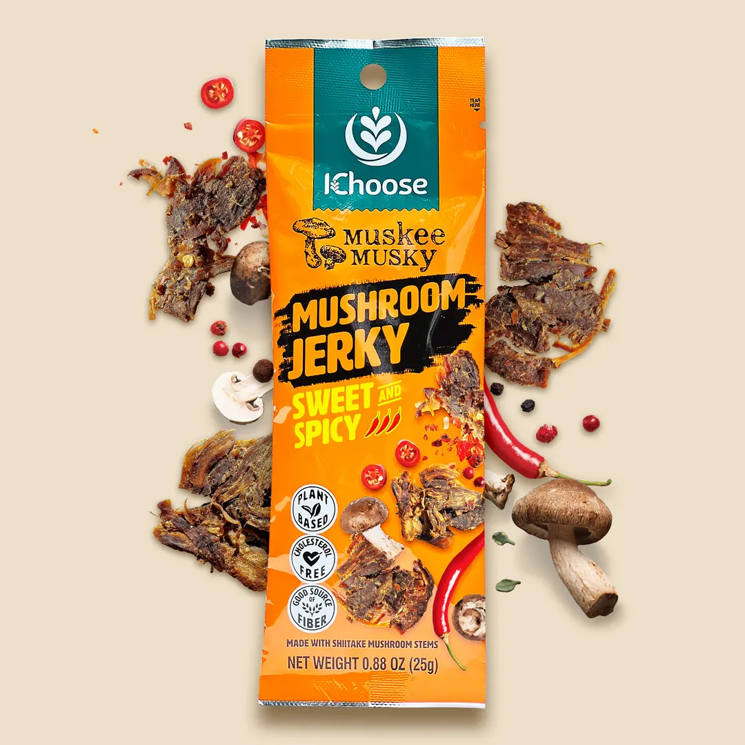 Muskee Musky Sweet and Spicy Mushroom Jerky, Vegan, 10 Pack