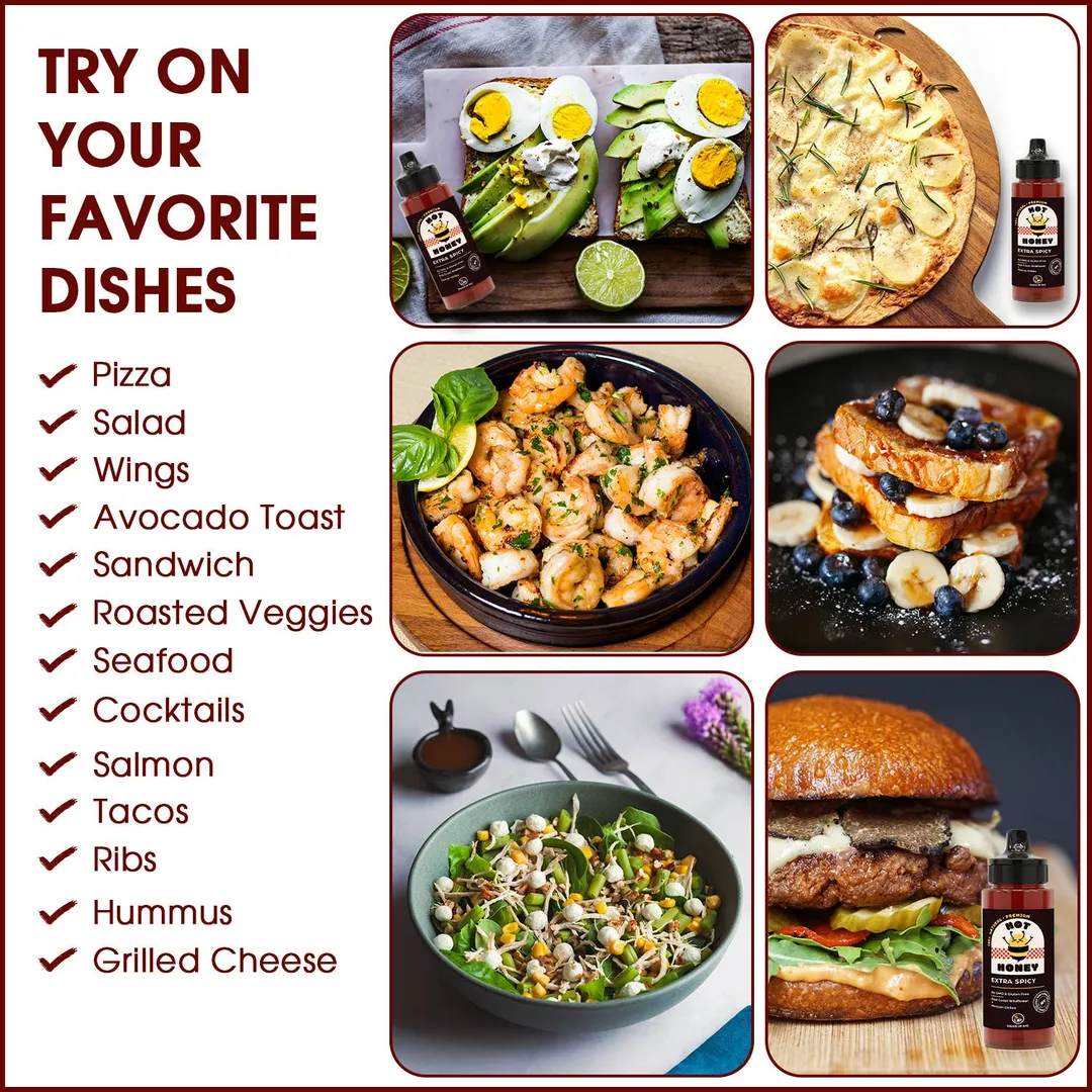 100% All-Natural Extra Spicy Gourmet Hot Honey Food