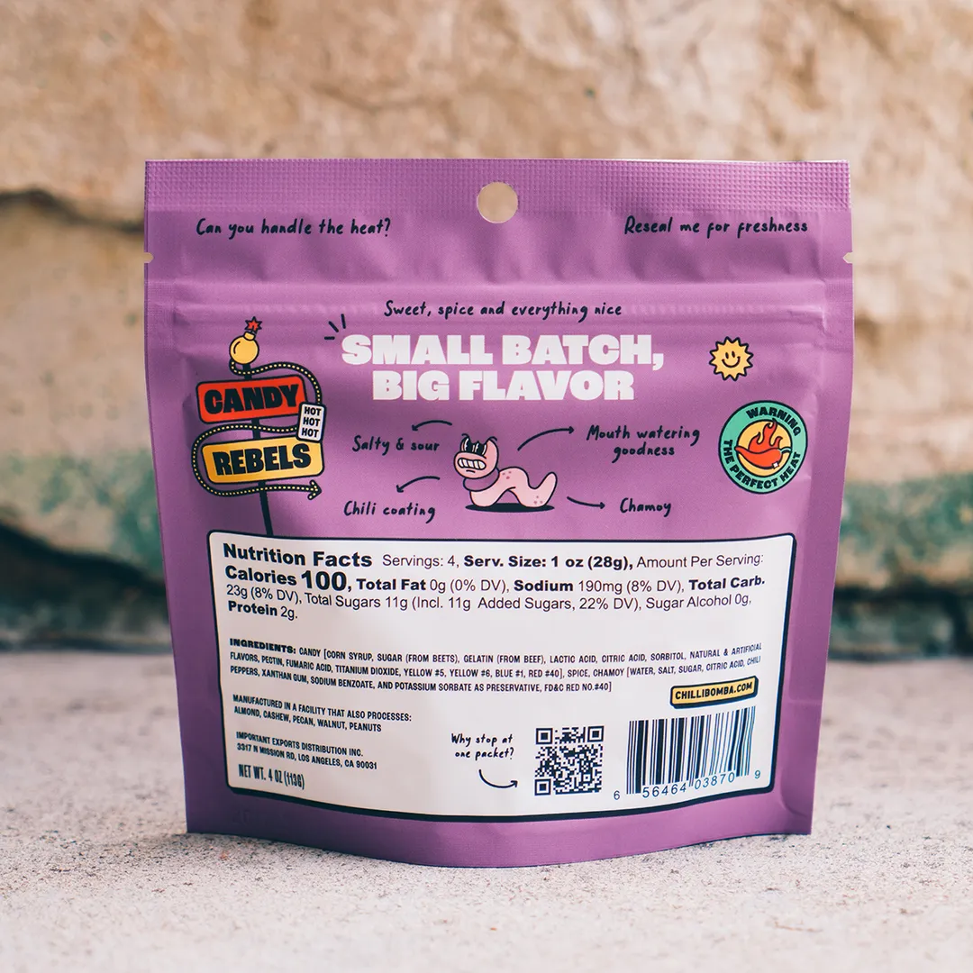 Chilli Bomba Spicy Gummy Worms Chili Chamoy Candy - 12ct/4oz