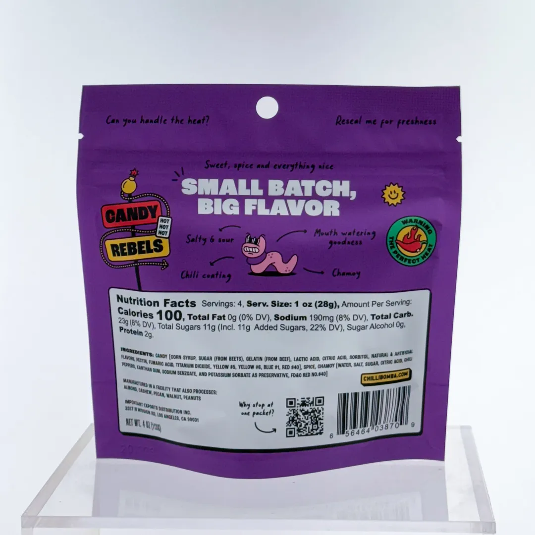 Chilli Bomba Spicy Gummy Worms Chili Chamoy Candy - 12ct/4oz