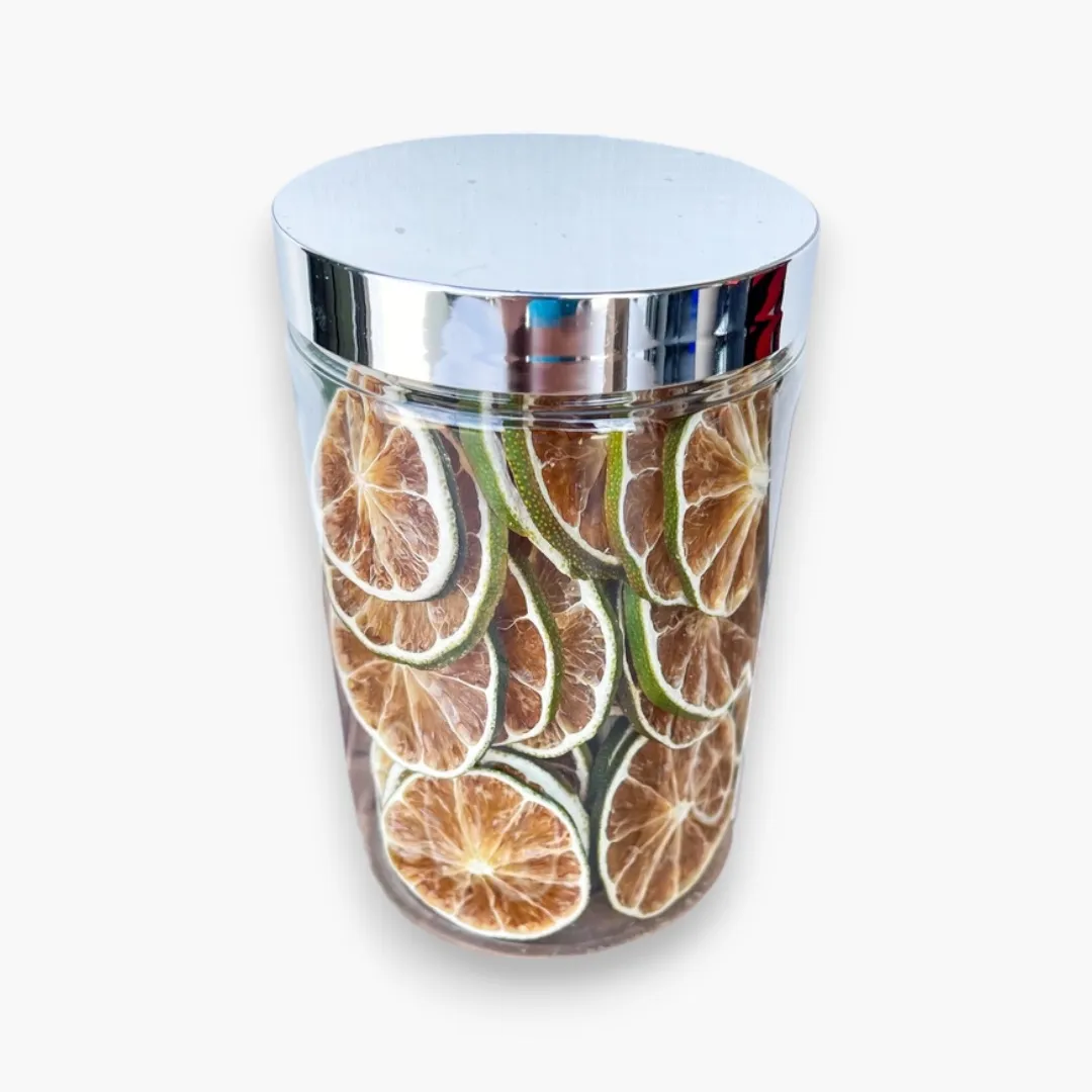 Dehydrated Fruit Cocktail Garnishes - Decorative Plastic Jar (Dehydrated Limes)