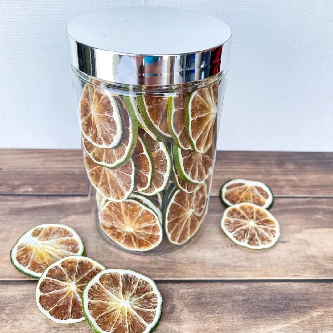 Dehydrated Fruit Cocktail Garnishes - Decorative Plastic Jar (Dehydrated Limes)