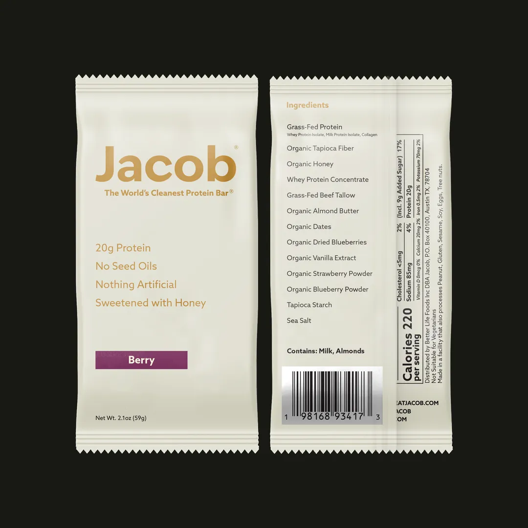 Jacob Protein Bar - Grass-Fed Organic Protein Snack Bar (108ct) variant
