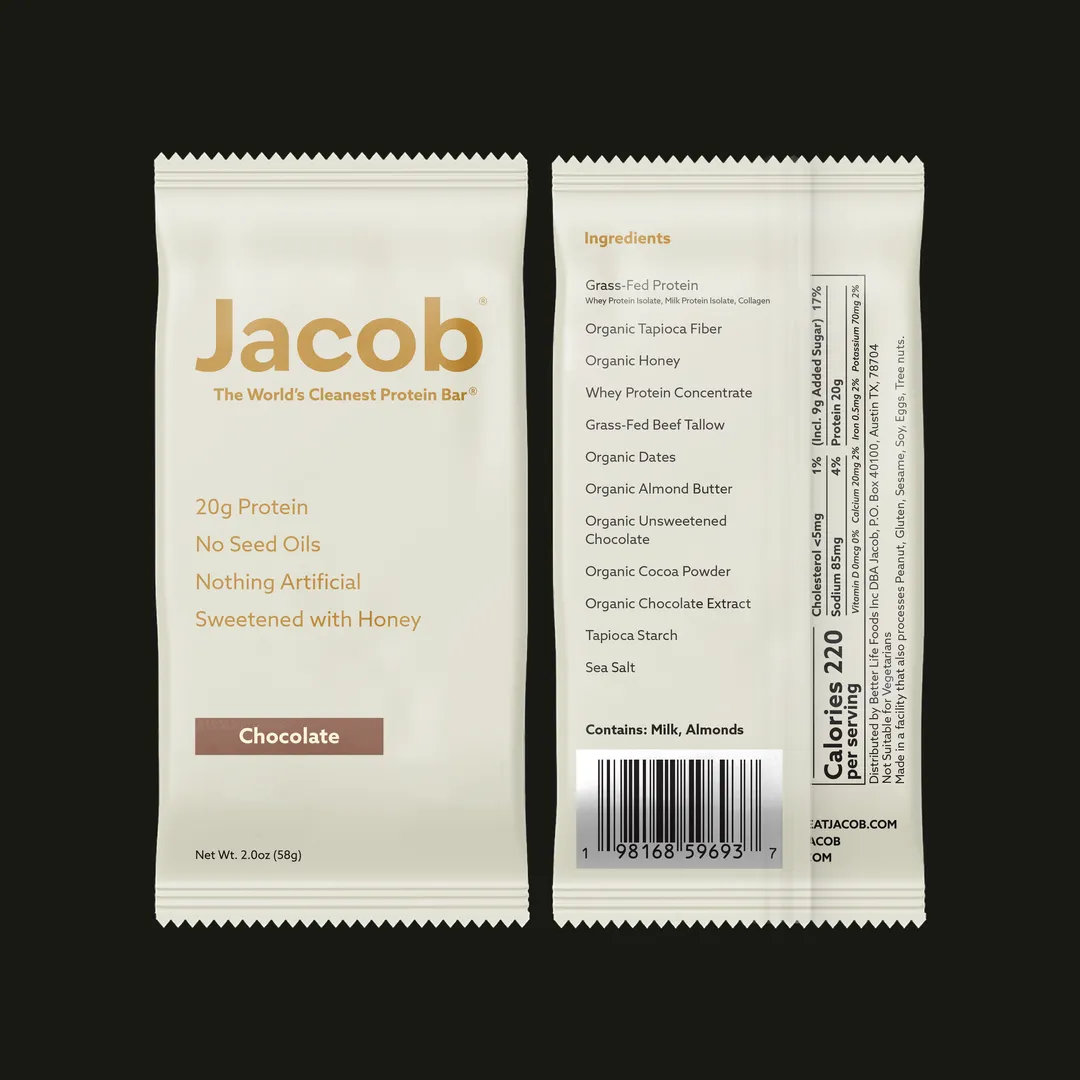 Jacob Protein Bar - Grass-Fed Organic Protein Snack Bar (108ct)