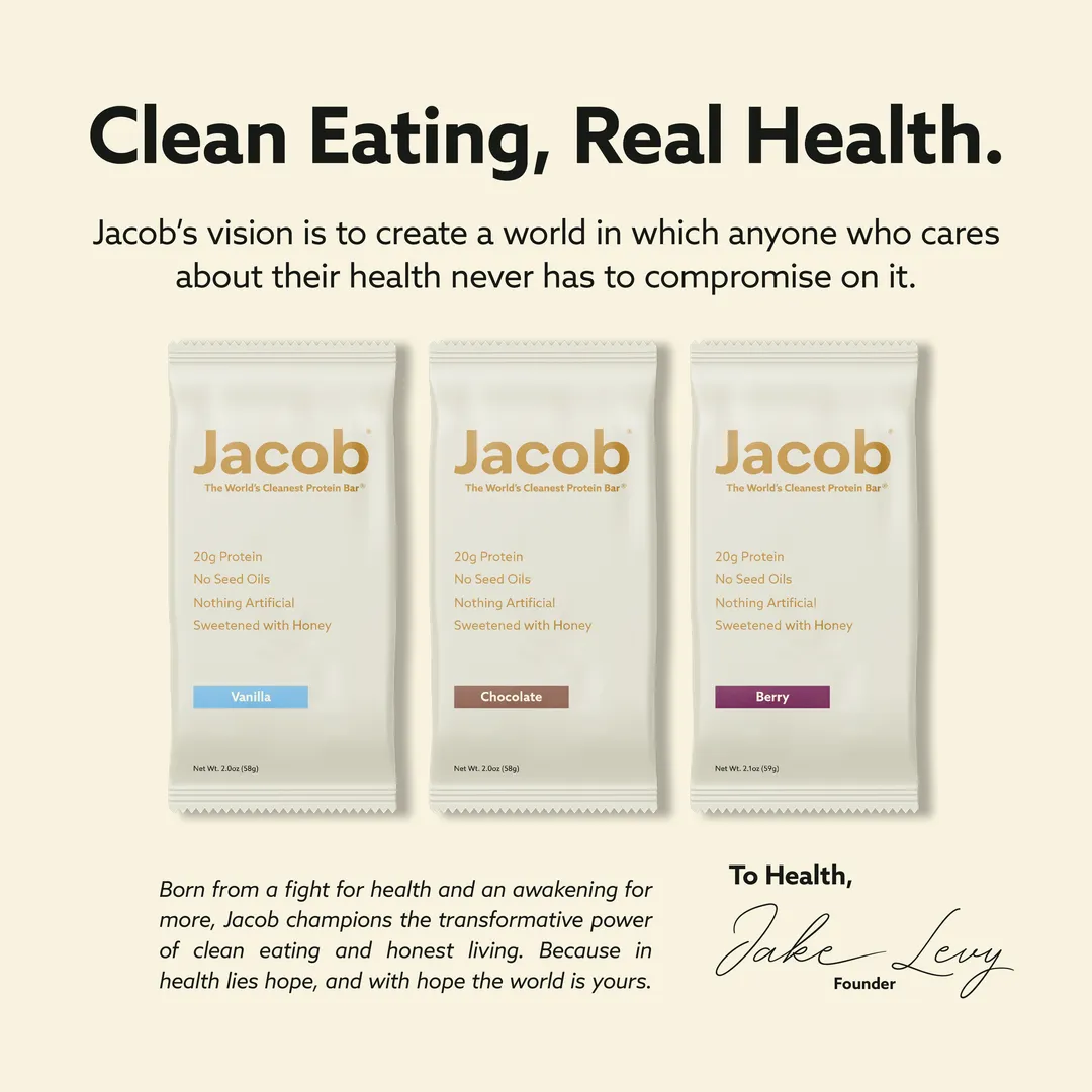 Jacob Protein Bar - Grass-Fed Organic Protein Snack Bar (108ct)