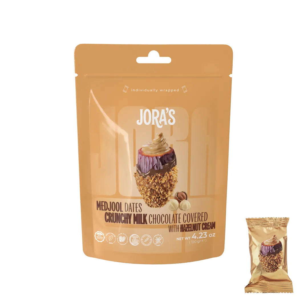 Medjool Dates Covered Crispy Milk Belgian Chocolate & Stuffed with Hazelnut Cream 4.23 oz (120 g)