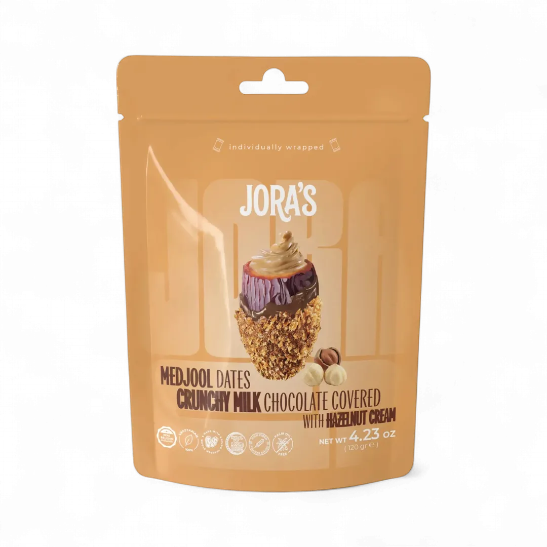 Medjool Dates Covered Crispy Milk Belgian Chocolate & Stuffed with Hazelnut Cream 4.23 oz (120 g)