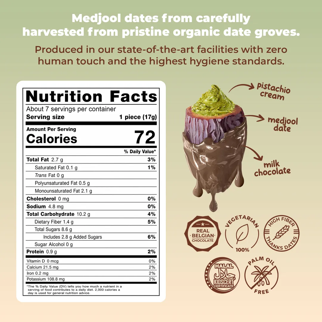 Medjool Dates Covered Milk Belgian Chocolate & Stuffed with Pistachio Cream 4.23 oz (120 g)