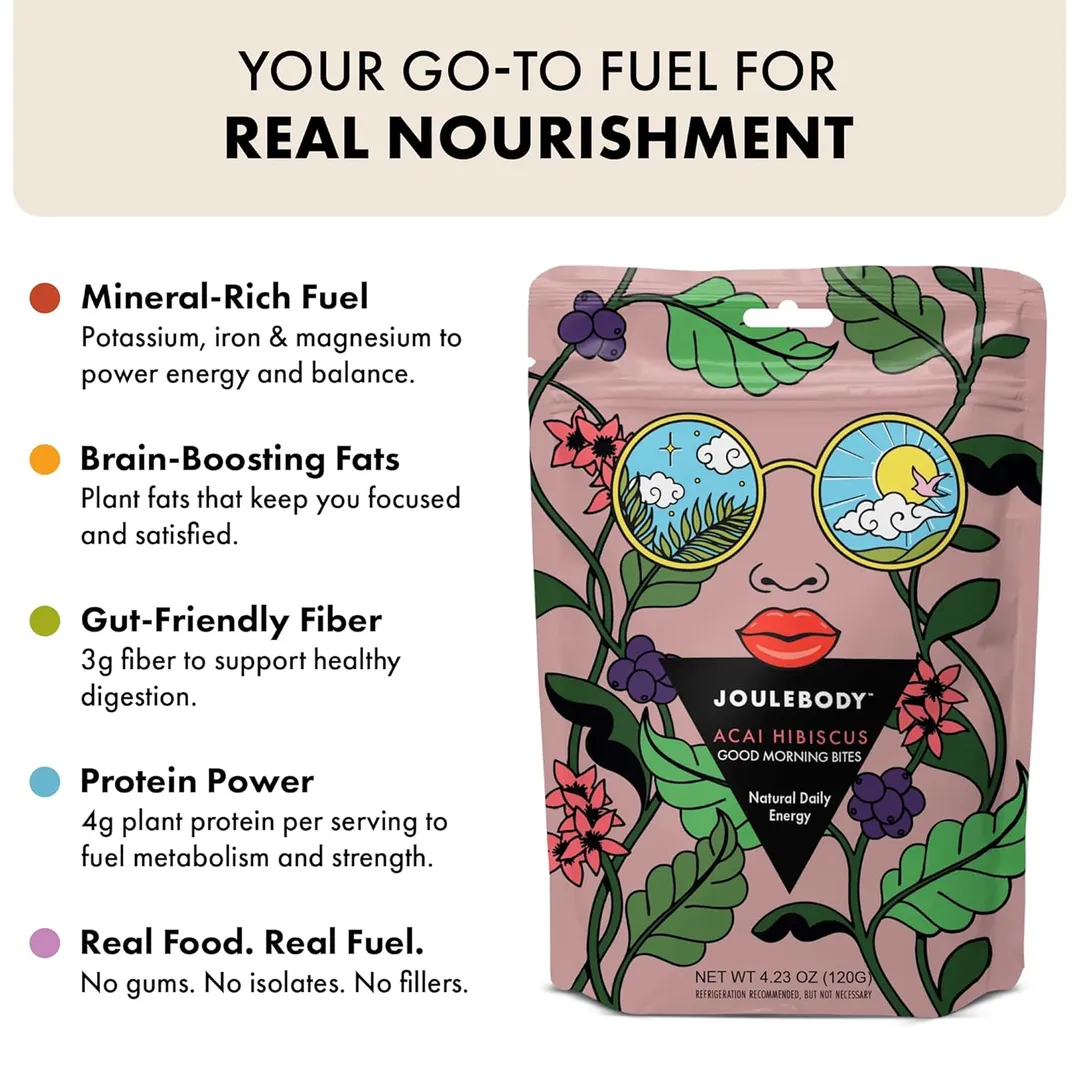 Joulebody Açaí Hibiscus Good Morning Bites | Organic Plant-Based Energy Bites | No Refined Sugar