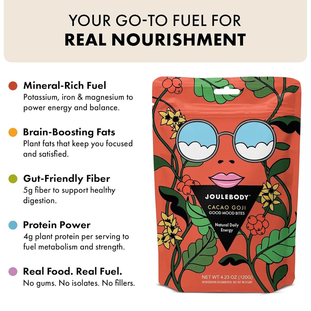 Joulebody Cacao Goji Good Mood Bites | Organic Plant-Based Energy Bites | No Refined Sugar